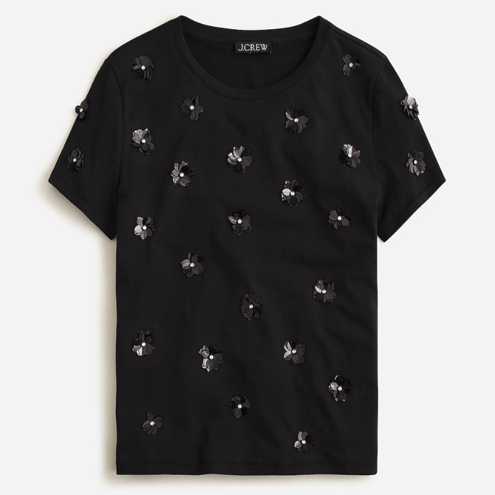 J Crew Embellished Sequin Flower T-shirt